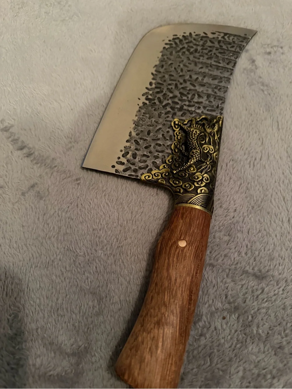 Meat Cleaver Knife   Silver Plain Edge Wood Handle Sheath